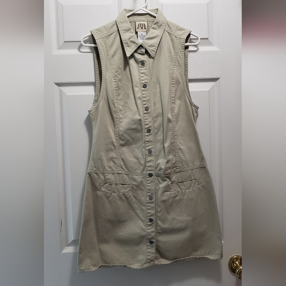 Vintage Squeeze Tan Button-Up Collared Mini Dress